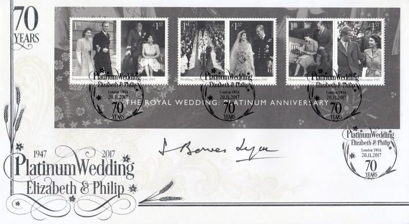 2017 (11) Platinum Wedding M/S - Internet 'Elizabeth & Philip' Official - Signed by Sir Simon Bowes Lyon