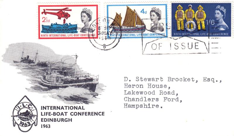 1963 (05) Lifeboat - B&W 'At Sea' Cover - Ord - London WC, First Day of Issue 'Envelope' Slogan