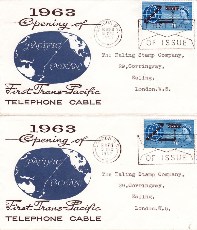 1963 (12) Cable - Phos & Non Phosphor - PAIR of Matching 'Blue Ocean' Covers - Both with a London WC, First Day of Issue 'Envelope' Slogan