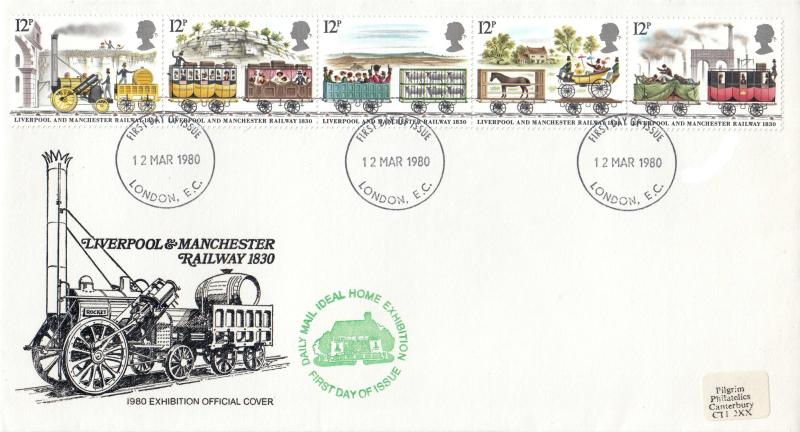 1980 (03) Liverpool & Manchester Railway - Pilgrim - London EC FDI + Daily Mail Ideal Home Exhibition Cachet