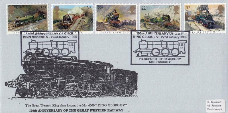 1985 (01) Famous Trains - Muscroft 'King George V' Locomotive Cover - King George V, Hereford H/S