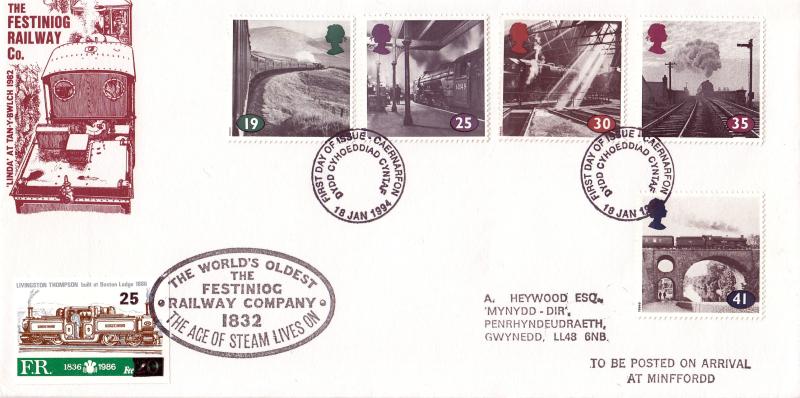 1994 (01) The Age of Steam - Festiniog Railway Cover - Caernarfon FDI