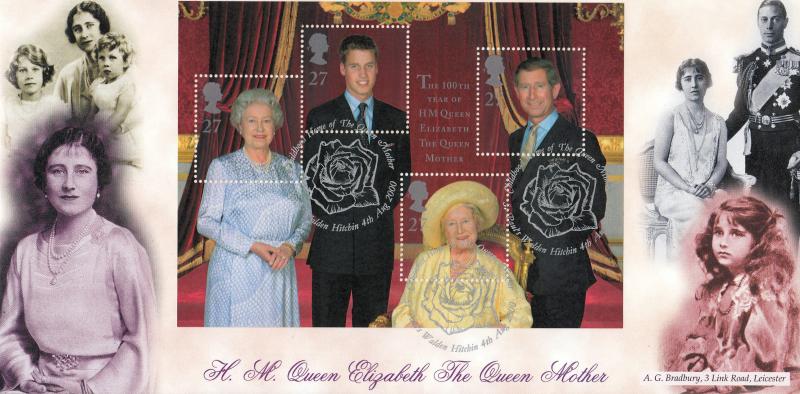 2000 (08) Queen Mother M/S - Bradbury 'St Paul's Walden, Hitchin' Official