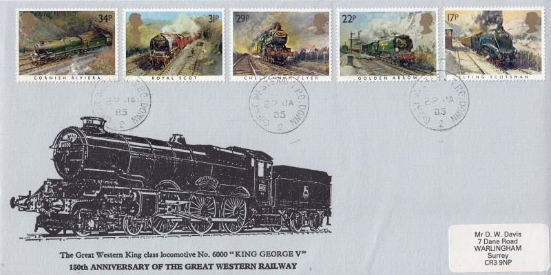 1985 (01) Famous Trains - Muscroft 'King George V' Locomotive Cover - Great Western TPO Down 2 CDS