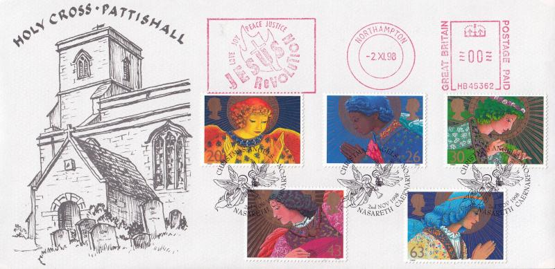 1998 (11) Christmas - Holy Cross, Patishall Cover - Nasareth H/S + Jesus Revolution Meter Mark