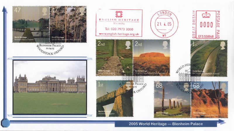 2005 (04) World Heritage - Privately Produced 'Blenheim Palace' Cover - Blenheim Palace H/S + English Heritage Meter Mark