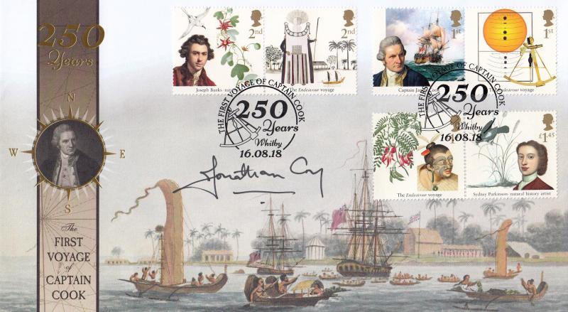 2018 (08) Captain Cook & The Endeavour (Stamps) - Internet '250 Years, Whitby' Official - Signed by Jonathan Coy