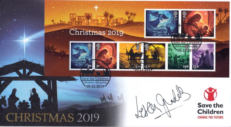 2019 (11) Christmas (M/S) - Internet 'Save The Children, Ellesmere' Official - Signed by Lesley Judd