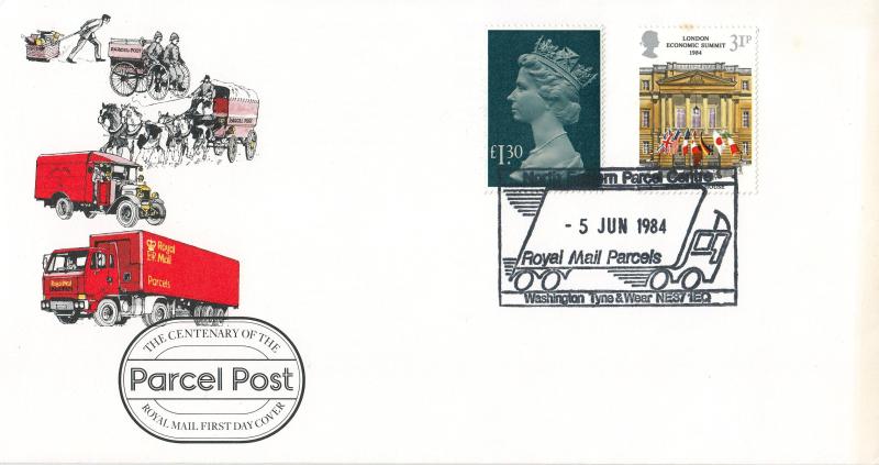 1984 (06) Summit - Parcel Post Centenary Cover - North Eastern Parcel Centre, Washington H/S