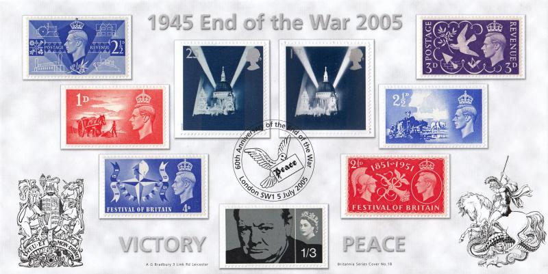 2005 (07) End Of The War M/S - Bradbury 'Victory-Peace' Britannia 18 Official - Peace (Dove) H/S