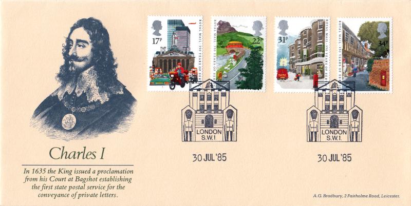 1985 (07) Royal Mail - Bradbury 'Charles I' Cover - London SW1 'Buckingham Palace Frontage' Philatelic Counter H/S