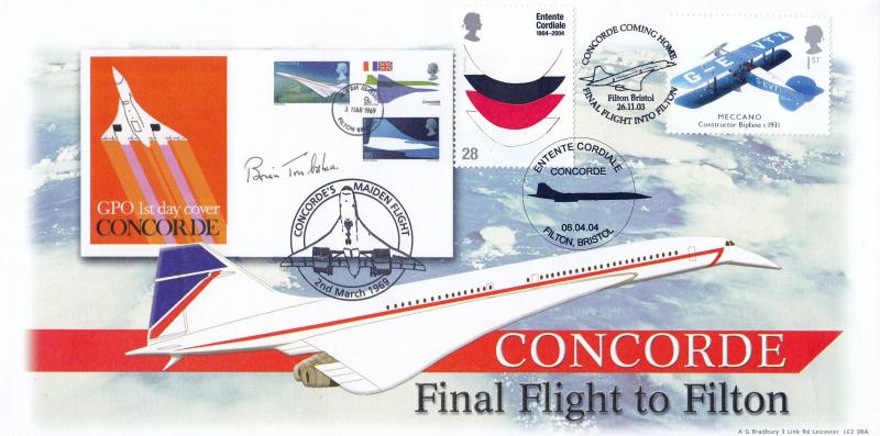 2004 (04) Entente Cordiale - Bradbury 'Concorde Final Flight' Cover - Doubled Concorde, Entente Cordiale H/S