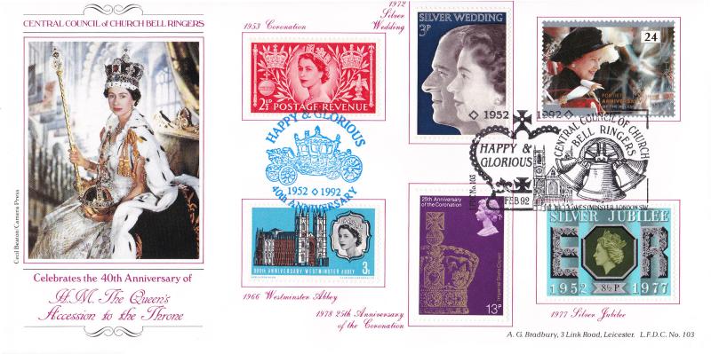 1992 (02) Accession - Bradbury LFDC 103 Central Council of Church Bell Ringers Official - With 5 Earlier Royalty Issues