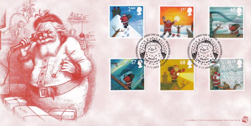 2004 (11) Christmas (Stamps) - Bradbury 'Santa on Phone' Sovereign 48 Cover - Bethlehem H/S
