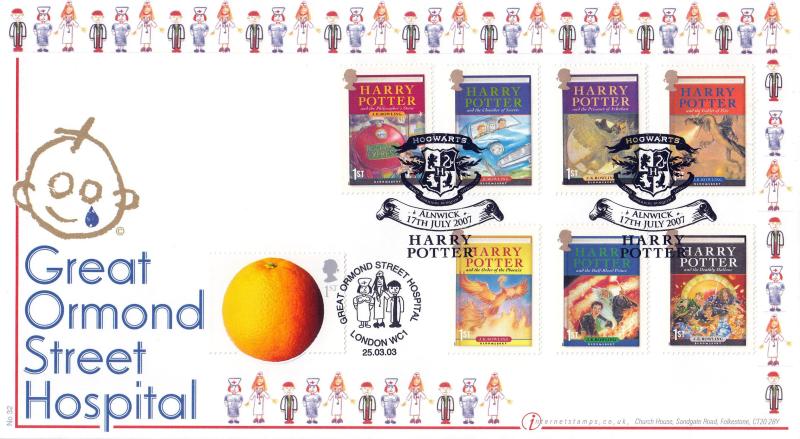 2003 (03) Fun Fruit & Veg - Pair of Internet Great Ormond Street Hospital Official's (s) - Doubled with the 2007 Harry Potter Stamps