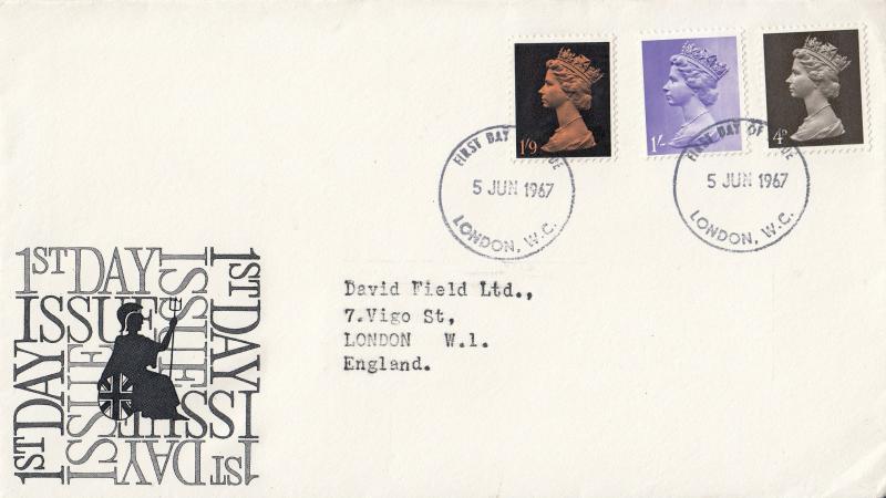 1967 (06) Definitives (4d+1/-+1/6d) - B&W 'Britannia' Cover - London WC FDI