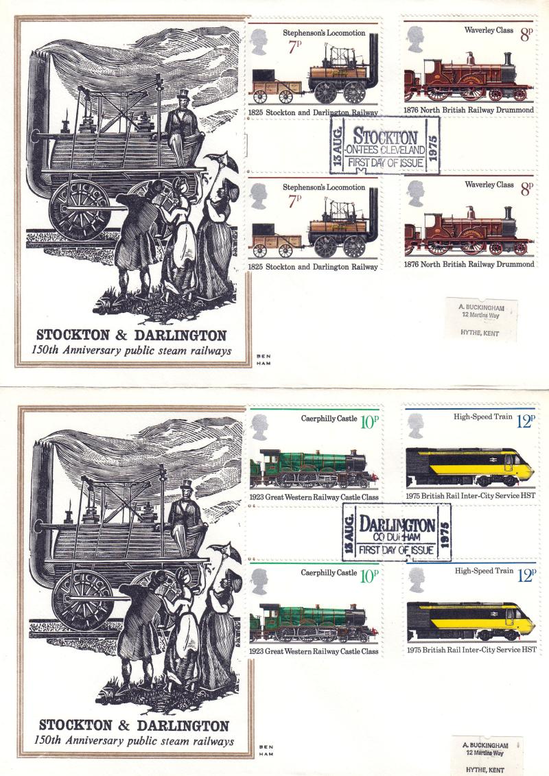 1975 (08) Railways - Benham Engraved - Gutter Pairs - Stockton & Darlington 'Ticket' H/S's