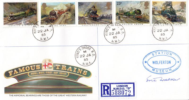 1985 (01) Famous Trains - RM - Kings Cross CDS - Signed Eric Walker (Wolferton Station Museum)
