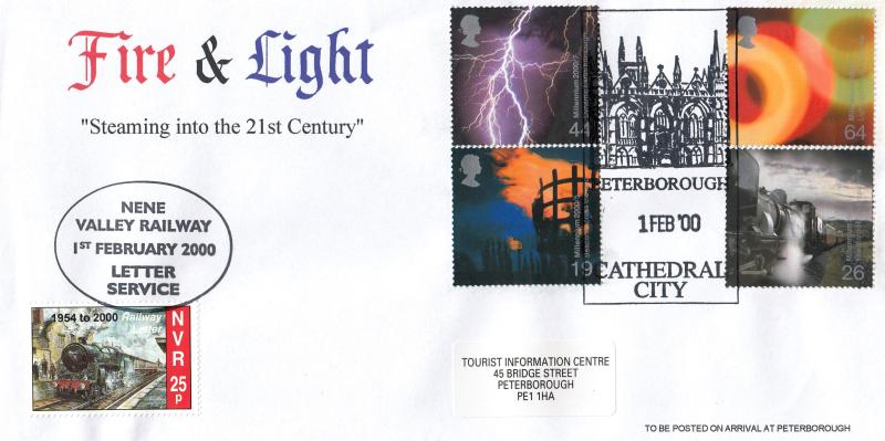 2000 (02) Fire & Light - Nene Valley Railway Cover - Peterborough Cathedral City H/S