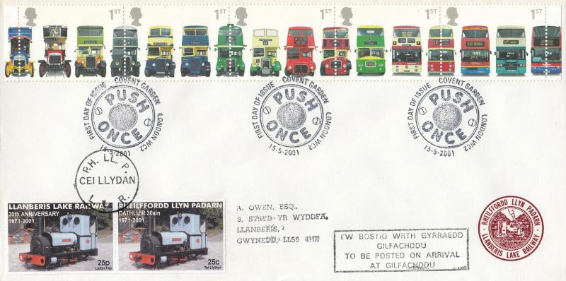 2001 (05) Buses (Stamps) - Llanberis Lake Railway Cover - Covent Garden H/S