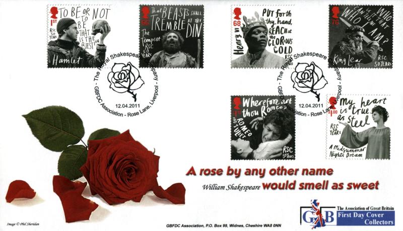 2011 (04) Royal Shakespeare Company (Stamps) - GBFDC 'Rose Lane' Official (New Style)