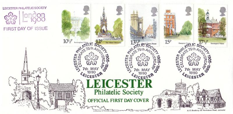 1980 (05) Landmarks - Bradbury LFDC 1 'Leicester Philatelic Society' Official