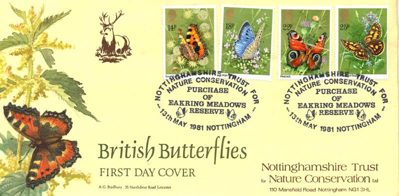 1981 (05) Butterflies - Bradbury LFDC 9 'Eakring Meadows Reserve' Official