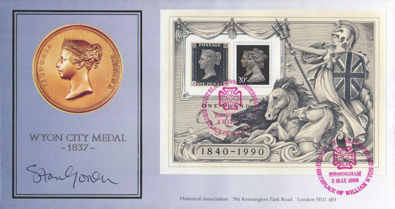 1990 (05) Penny Black (M/S) - Covercraft 'William Wyon, Birmingham' Official - Signed by Stanley Goran