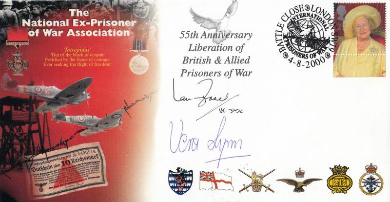 2000 (08) Queen Mother M/S - Steven Scott National Ex-Prisoner of War Association Official - Signed by the late Dame Vera Lynn & the late Ian Fraser VC