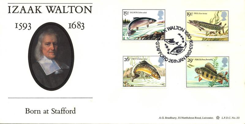 1983 (01) British River Fishes - Bradbury LFDC 23 'Izaak Walton, Stafford' Official