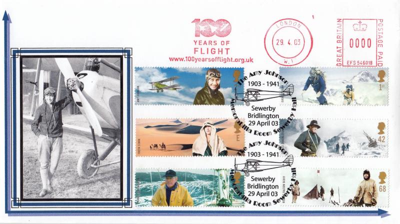 2003 (04) Extreme Endeavours - Privately Produced 'Amy by Plane' Cover - Amy Johnson, Sewerby Hall H/S + 100 Years of Flight Meter Mark