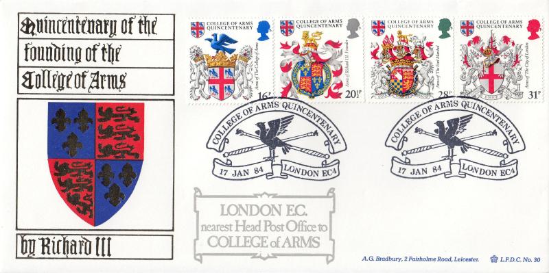 1984 (01) Heraldry - Bradbury LFDC 30 (College of Arms, EC4) Special