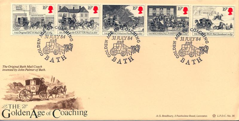 1984 (07) Royal Mail - Bradbury LFDC 36 (Bath Mail Coach - Golden Age of Coaching, Bath Official