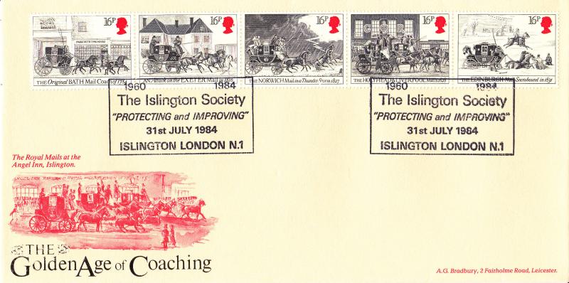 1984 (07) Royal Mail - Bradbury LFDC 36 (Angel Inn, Islington) Cover - Islington Society H/S