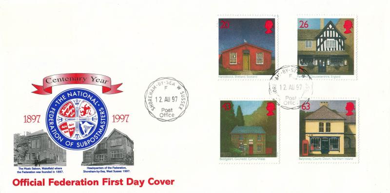 1997 (08) Sub Post Offices - Bradbury Federation of Sub Postmasters Official - Shoreham By Sea CDS