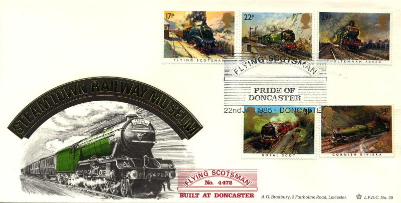 1985 (01) Famous Trains - Bradbury LFDC 39 'Flying Scotsman, Doncaster' Official