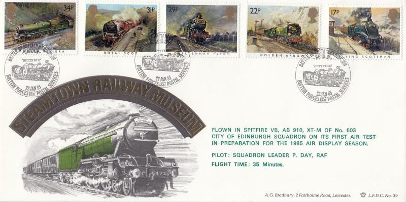 1985 (01) Famous Trains - Bradbury LFDC 39 'BOB Exhibition, Hendon BF1857PS' Special