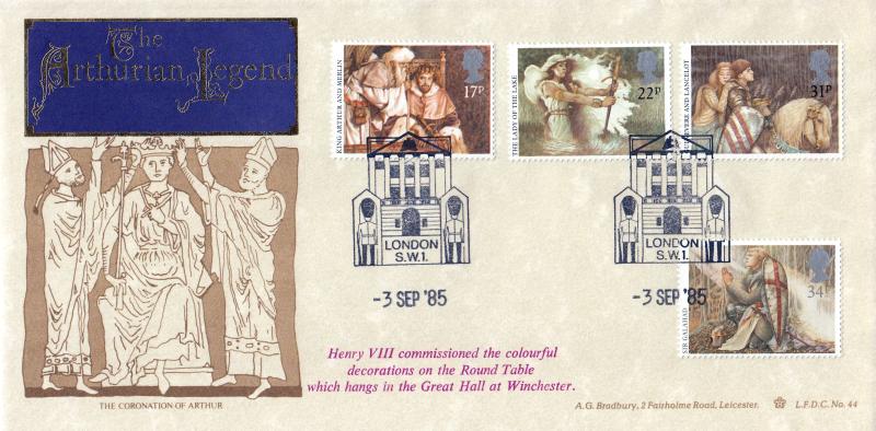 1985 (09) King Arthur - Bradbury LFDC 44 'Buckingham Palace Philatelic Counter Frontage' Special