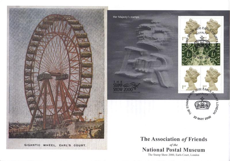 2000 (05) Stamp Show 2000 Coronation M/S - National Postal Museum (Wheel) Cover - Earls Court, Royalty H/S