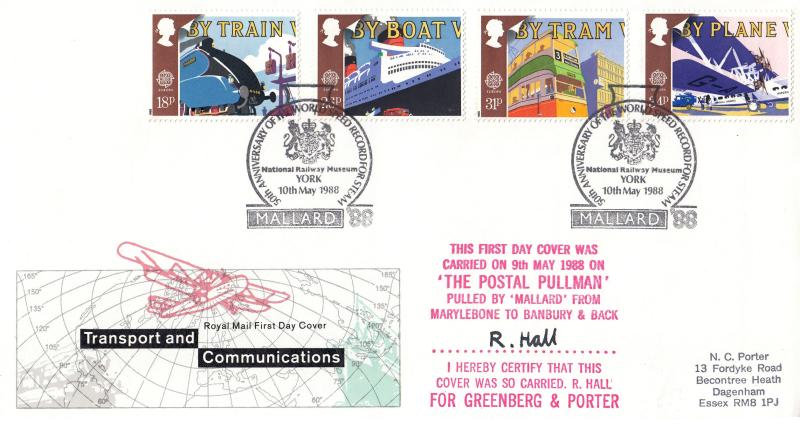 1988 (05) Transport - RM - National Railway Museum, York 'Mallard' H/S - Carried & Signed by R.Hall on 'The Postal Pullman'