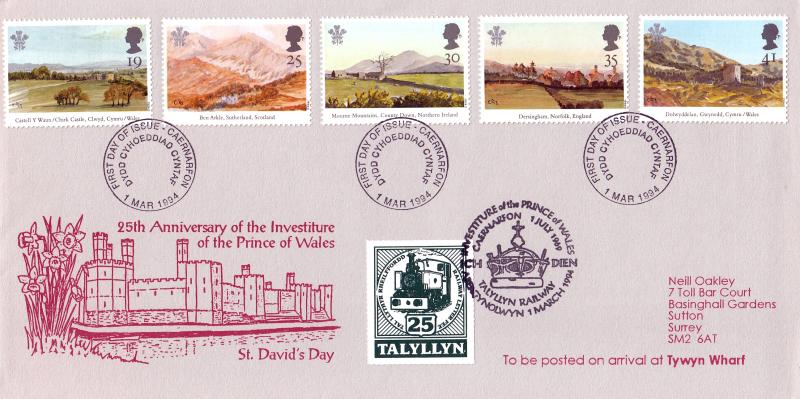 1994 (03) Prince of Wales Paintings - Talyllyn Railway Cover - Caernarfon FDI