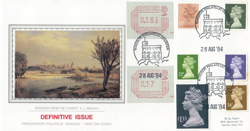 1984 (08) New Machin Values + £1.33 Parcel Post + New Frama Labels - PPS 'Silk' - Windsor Philatelic Counter H/S