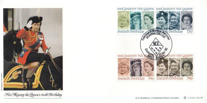 1986 (04) Queen's 60th Birthday - Bradbury LFDC 49 - Federation of Woman's Institutes, Denman College, Chichester H/S