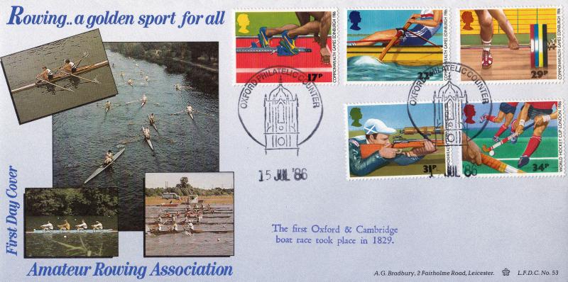 1986 (07) Sports - Bradbury LFDC 53 'Oxford Philatelic Counter' Special