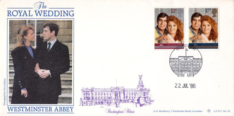 1986 (07) Wedding - Bradbury LFDC 52 'Buckingham Palace Philatelic Counter' Special