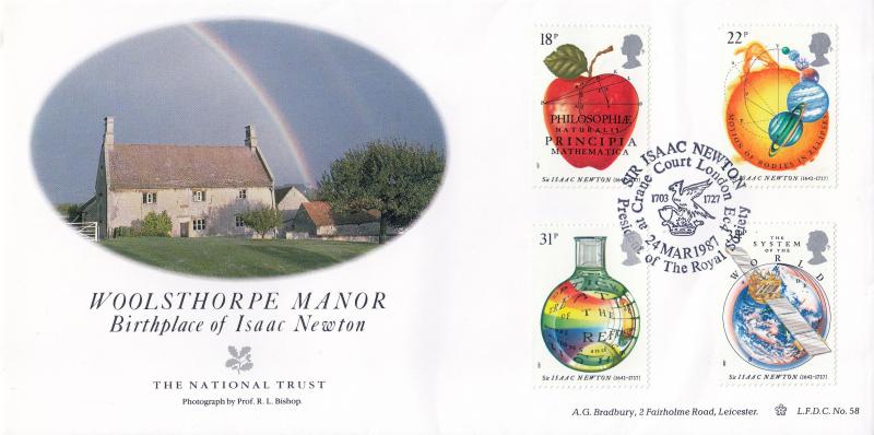 1987 (03) Isaac Newton - Bradbury LFDC 58 'Royal Society, Crane Court' Special