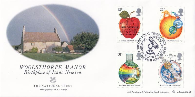 1987 (03) Isaac Newton - Bradbury LFDC 58 'Old Royal Observatory, Greenwich' Special
