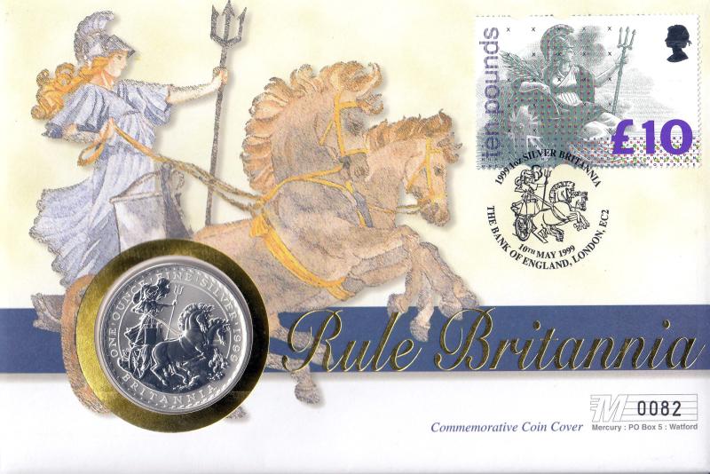 1999 (05) Rule Britannia £2 Silver Uncirculated Commemorative Coin Cover - Westminster - Bank of England H/S