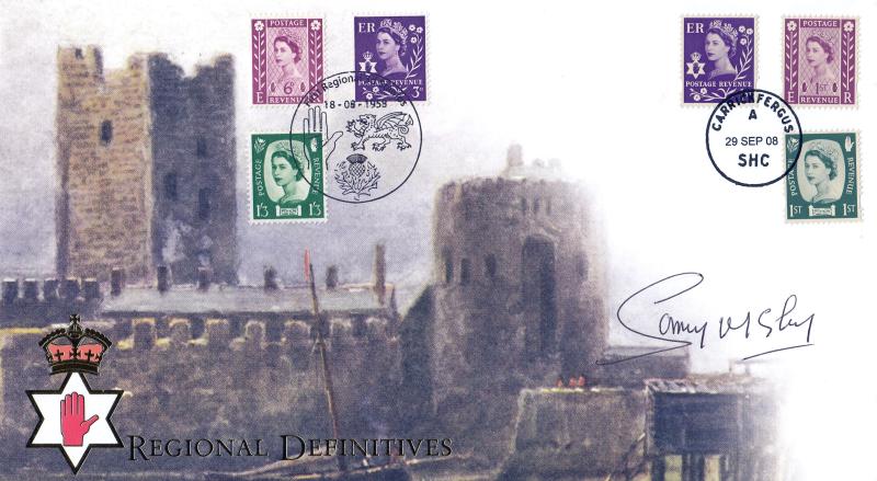 2008 (09) Northern Ireland Regional Definitives - Internet 'Carrickfergus Castle' Cover - Carrickfergus SHC Cancel - Signed by Samuel 'Sammy' McIlroy