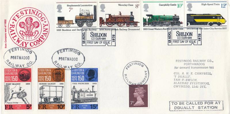 1975 (08) Railways - Festiniog Railway Co Cover - Shildon 'Ticket' H/S